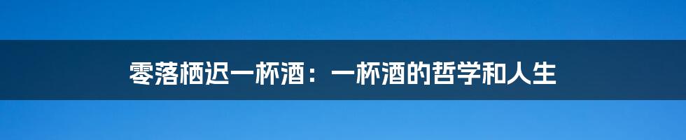 零落栖迟一杯酒：一杯酒的哲学和人生