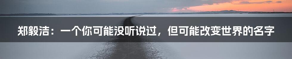 郑毅洁：一个你可能没听说过，但可能改变世界的名字