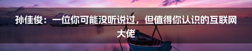 孙佳俊：一位你可能没听说过，但值得你认识的互联网大佬