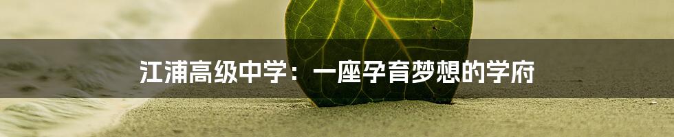 江浦高级中学：一座孕育梦想的学府