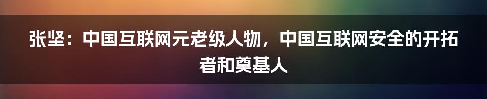 张坚：中国互联网元老级人物，中国互联网安全的开拓者和奠基人