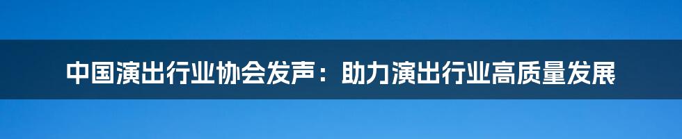 中国演出行业协会发声：助力演出行业高质量发展