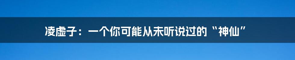 凌虚子：一个你可能从未听说过的“神仙”