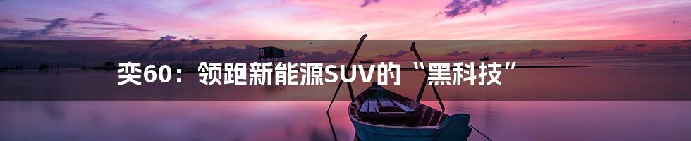 奕60：领跑新能源SUV的“黑科技”