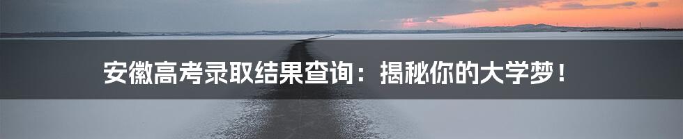 安徽高考录取结果查询：揭秘你的大学梦！