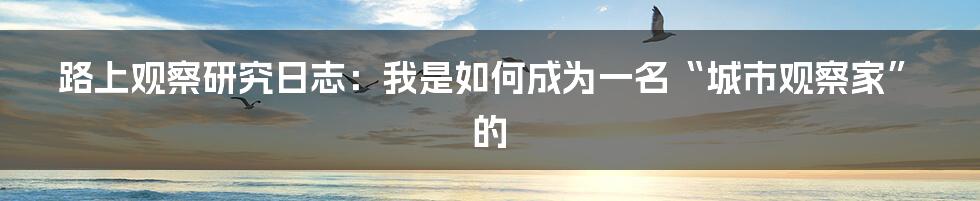 路上观察研究日志：我是如何成为一名“城市观察家”的