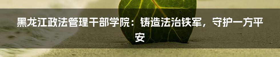 黑龙江政法管理干部学院：铸造法治铁军，守护一方平安