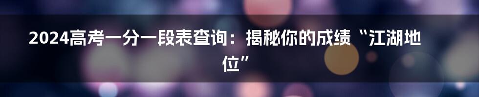 2024高考一分一段表查询：揭秘你的成绩“江湖地位”