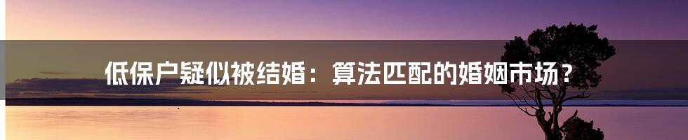 低保户疑似被结婚：算法匹配的婚姻市场？