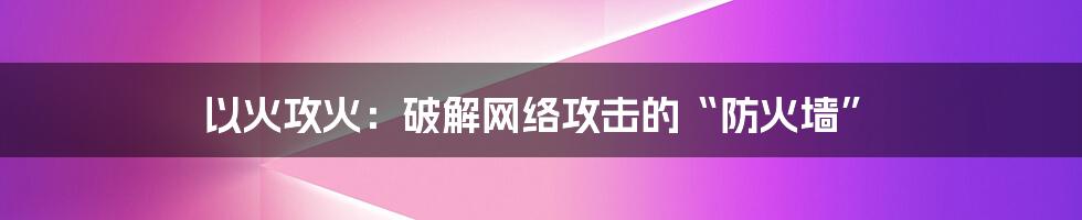 以火攻火：破解网络攻击的“防火墙”