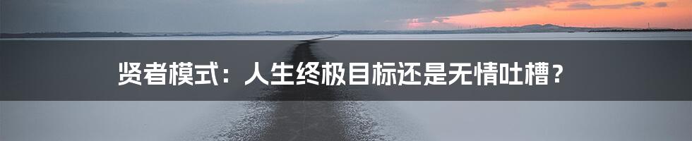 贤者模式：人生终极目标还是无情吐槽？