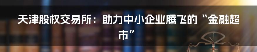 天津股权交易所：助力中小企业腾飞的“金融超市”