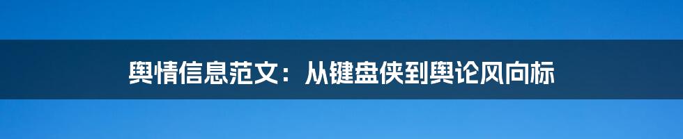 舆情信息范文：从键盘侠到舆论风向标