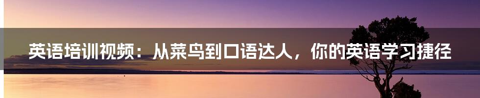 英语培训视频：从菜鸟到口语达人，你的英语学习捷径