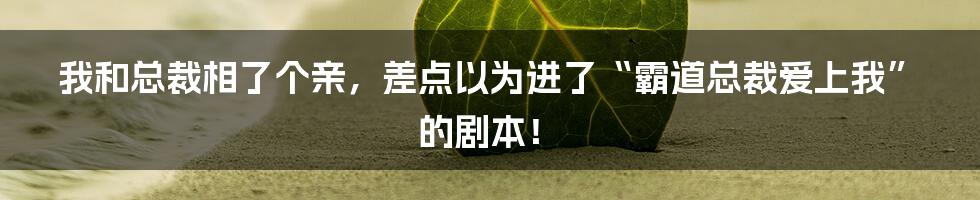 我和总裁相了个亲，差点以为进了“霸道总裁爱上我”的剧本！