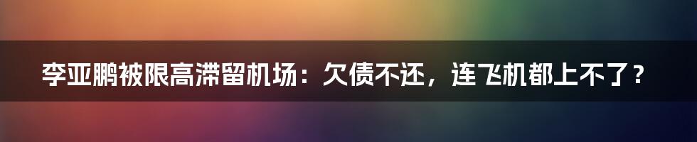 李亚鹏被限高滞留机场：欠债不还，连飞机都上不了？