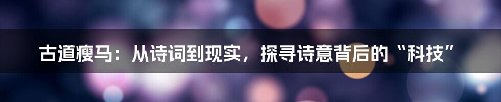 古道瘦马：从诗词到现实，探寻诗意背后的“科技”