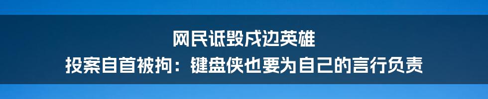 网民诋毁戍边英雄 投案自首被拘：键盘侠也要为自己的言行负责