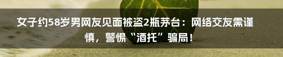 女子约58岁男网友见面被盗2瓶茅台：网络交友需谨慎，警惕“酒托”骗局！