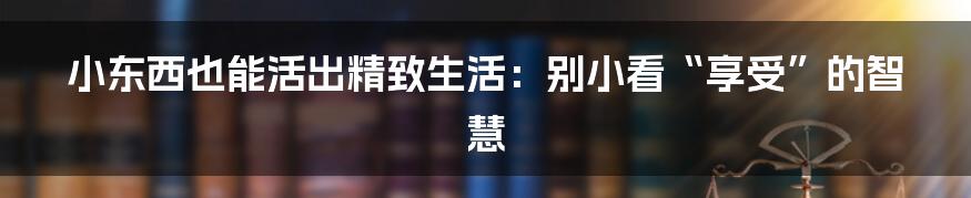 小东西也能活出精致生活：别小看“享受”的智慧