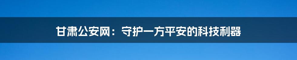 甘肃公安网：守护一方平安的科技利器