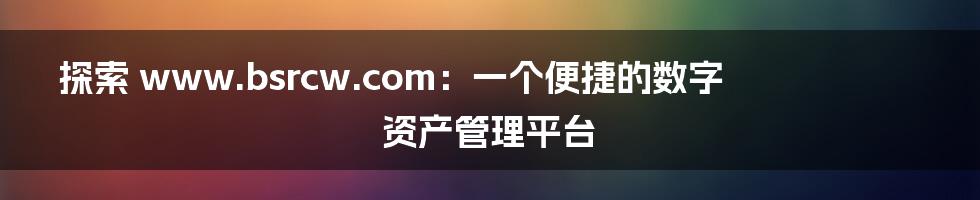 探索 www.bsrcw.com：一个便捷的数字资产管理平台