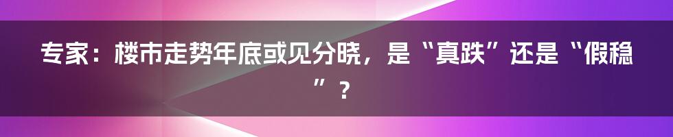 专家：楼市走势年底或见分晓，是“真跌”还是“假稳”？