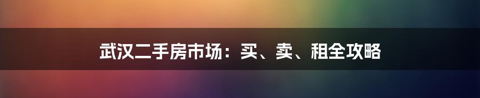 武汉二手房市场：买、卖、租全攻略