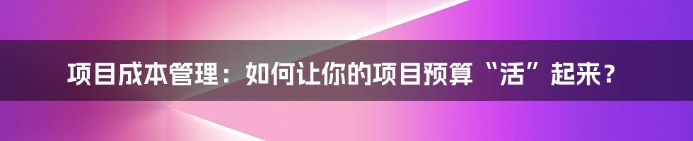 项目成本管理：如何让你的项目预算“活”起来？