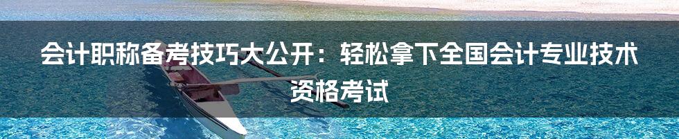 会计职称备考技巧大公开：轻松拿下全国会计专业技术资格考试