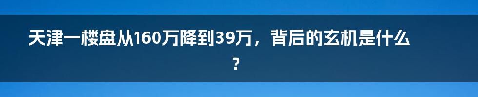 天津一楼盘从160万降到39万，背后的玄机是什么？