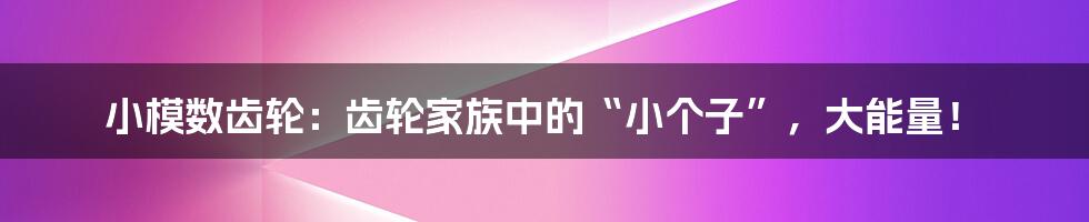 小模数齿轮：齿轮家族中的“小个子”，大能量！