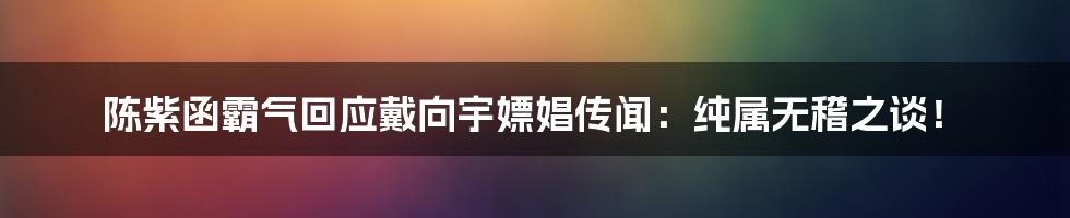 陈紫函霸气回应戴向宇嫖娼传闻：纯属无稽之谈！