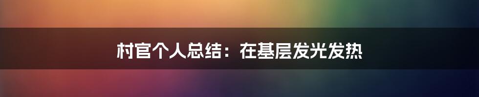 村官个人总结：在基层发光发热