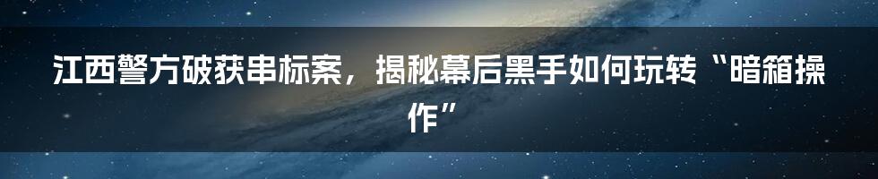 江西警方破获串标案，揭秘幕后黑手如何玩转“暗箱操作”