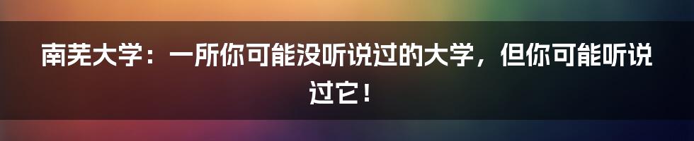 南芜大学：一所你可能没听说过的大学，但你可能听说过它！