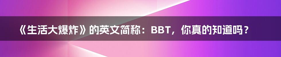 《生活大爆炸》的英文简称：BBT，你真的知道吗？