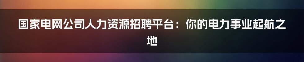 国家电网公司人力资源招聘平台：你的电力事业起航之地