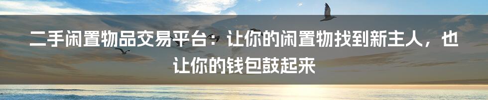 二手闲置物品交易平台：让你的闲置物找到新主人，也让你的钱包鼓起来