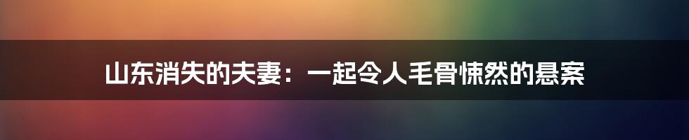 山东消失的夫妻：一起令人毛骨悚然的悬案