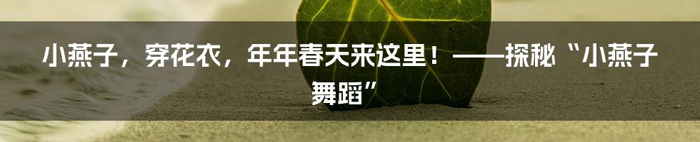 小燕子，穿花衣，年年春天来这里！——探秘“小燕子舞蹈”