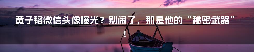 黄子韬微信头像曝光？别闹了，那是他的“秘密武器”！