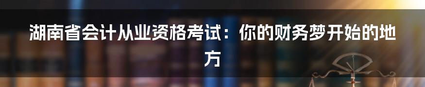 湖南省会计从业资格考试：你的财务梦开始的地方