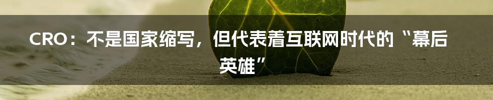 CRO：不是国家缩写，但代表着互联网时代的“幕后英雄”