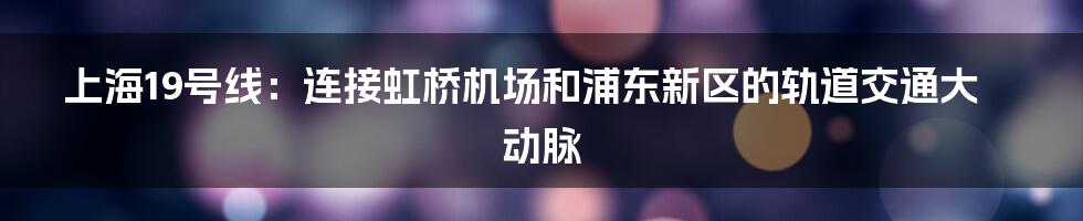 上海19号线：连接虹桥机场和浦东新区的轨道交通大动脉