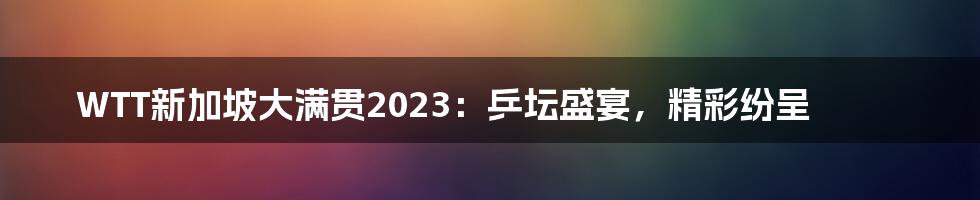 WTT新加坡大满贯2023：乒坛盛宴，精彩纷呈