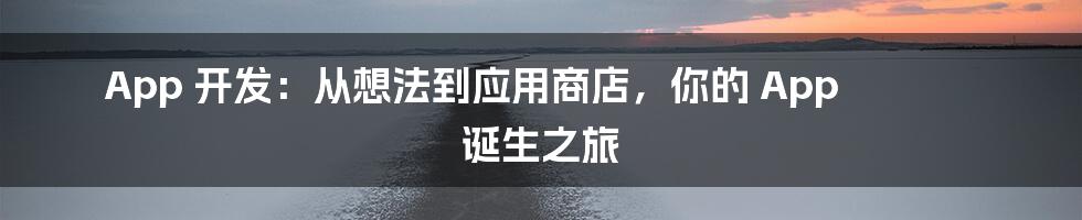 App 开发：从想法到应用商店，你的 App 诞生之旅