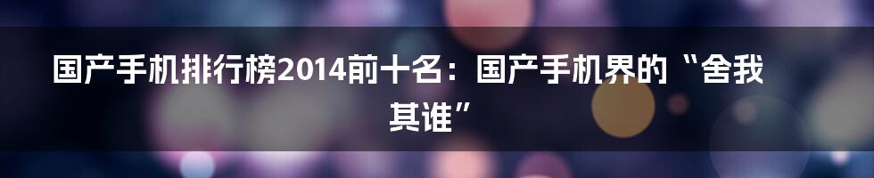 国产手机排行榜2014前十名：国产手机界的“舍我其谁”