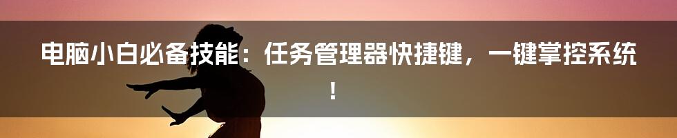 电脑小白必备技能：任务管理器快捷键，一键掌控系统！