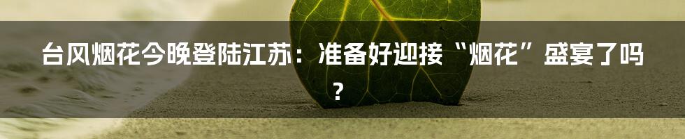 台风烟花今晚登陆江苏：准备好迎接“烟花”盛宴了吗？